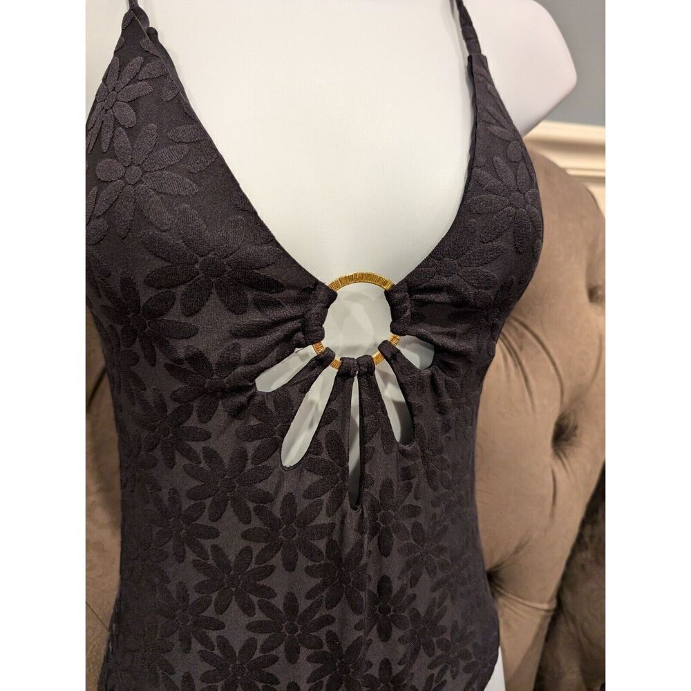 TRINA TURK Joplin Petal Ring Cut out Swimsuit BLACK Size 10 BNWT $162